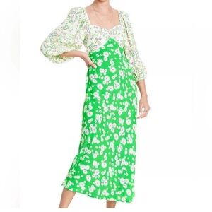 RIXO x Target Green Floral Midi Dress Long Sleeve Cottagecore Size 4